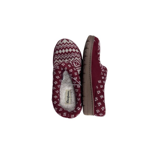 Dearfoams Womens Nordic Knit Memory Foam Slippers Size Medium Red/White NEW - Picture 6 of 10
